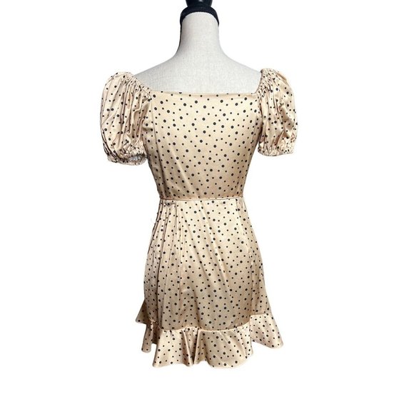 Significant Other Dress Womens 2 Nyssa Polka Dot Mini Wrap Beige Black Ruffle - Picture 6 of 7